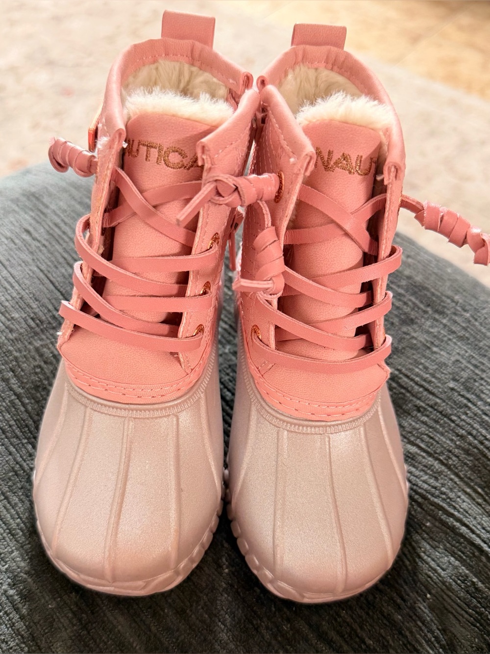Nautica Rose Pink Women's Lace-Up Winter Rain Boots